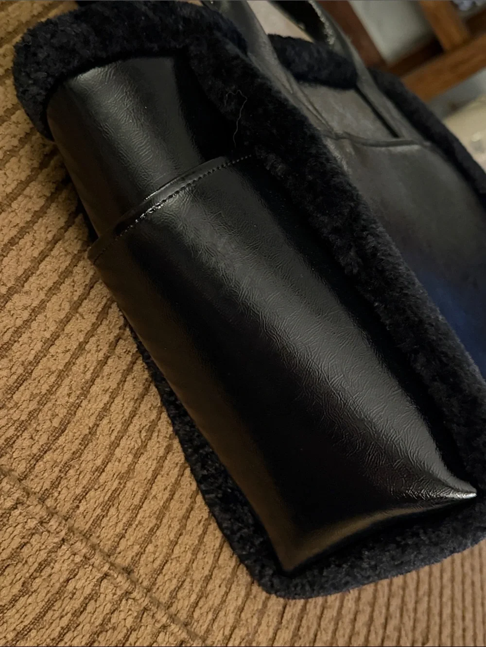 kate spade black shearling-trim tote